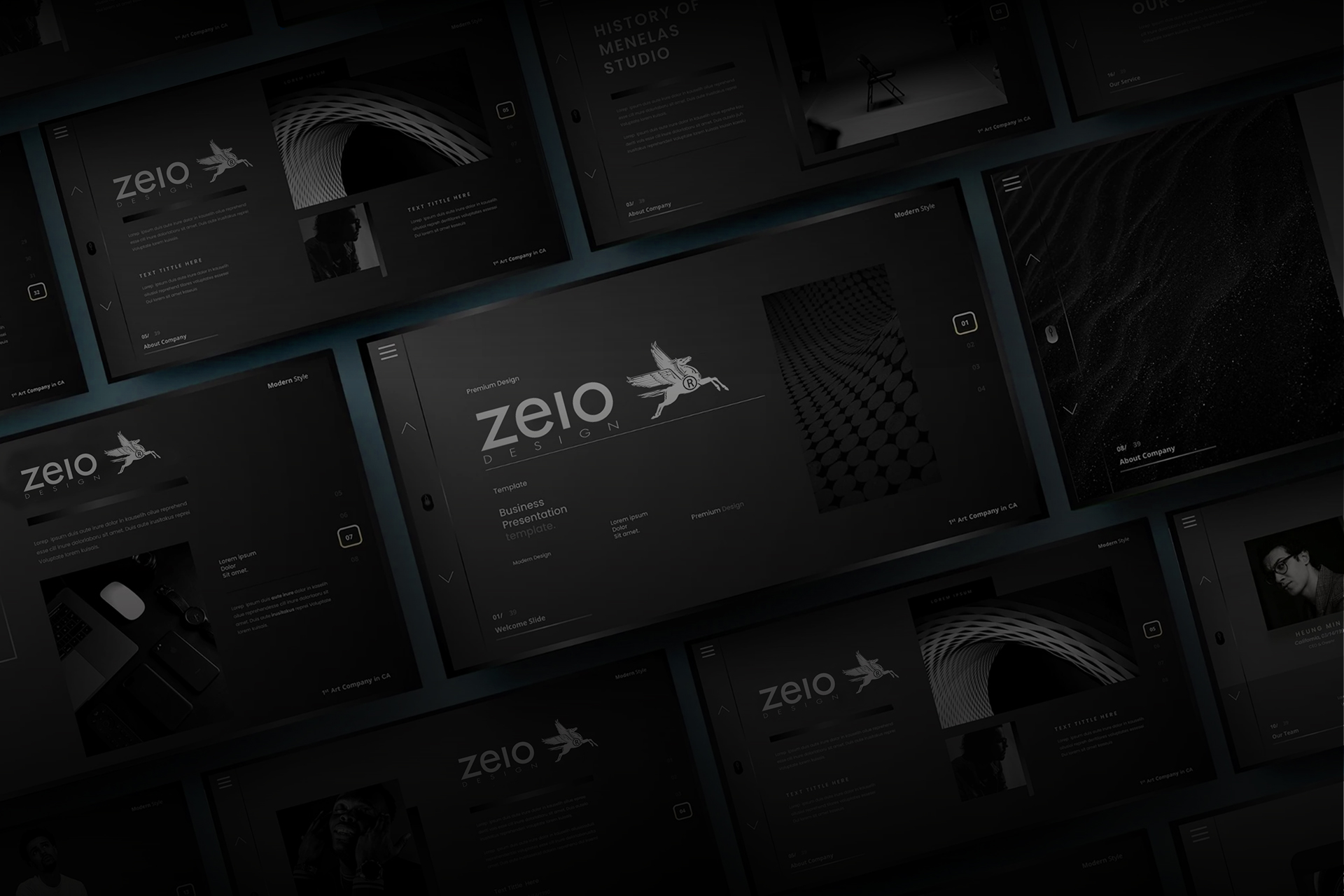 Présentation moderne de design graphique sombre.