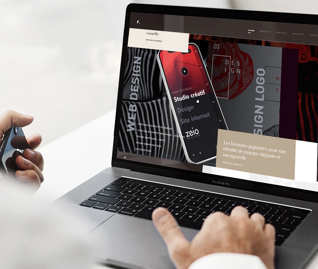 Ordinateur affichant site web de design créatif